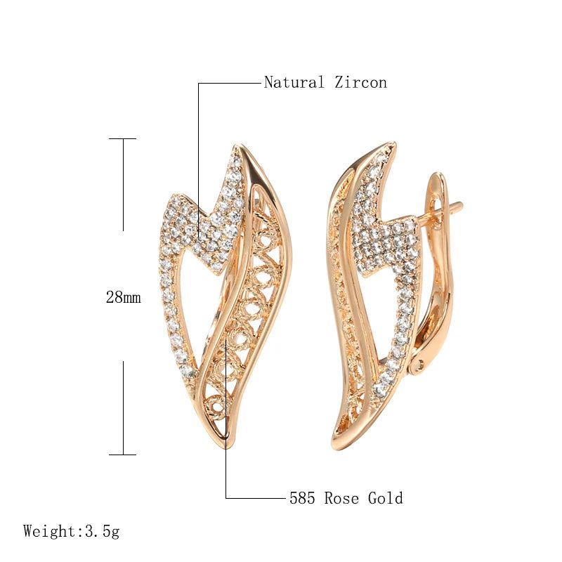 Luxury Wave Earrings in 585 Rose Gold with Natural Zircon Accents