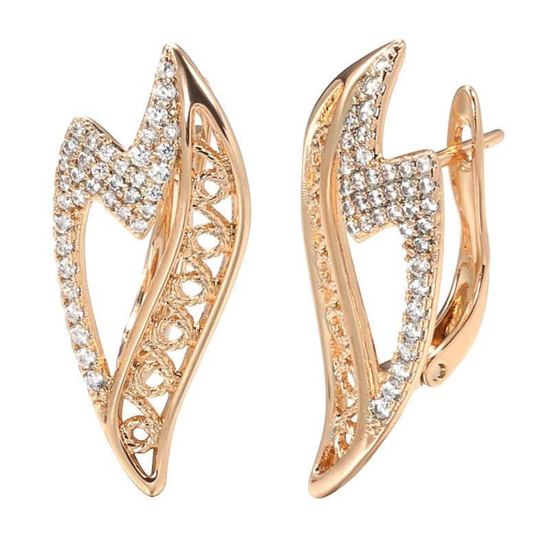 Luxury Wave Earrings in 585 Rose Gold with Natural Zircon Accents