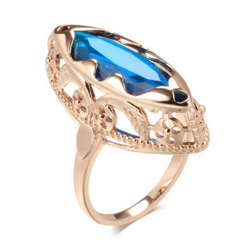 Majestic 585 Rose Gold Unique Horse Eye Zircon Cocktail Ring Jewelry