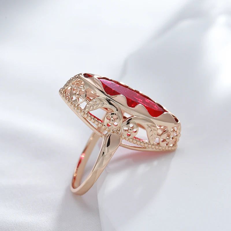 Majestic 585 Rose Gold Unique Horse Eye Zircon Cocktail Ring Jewelry