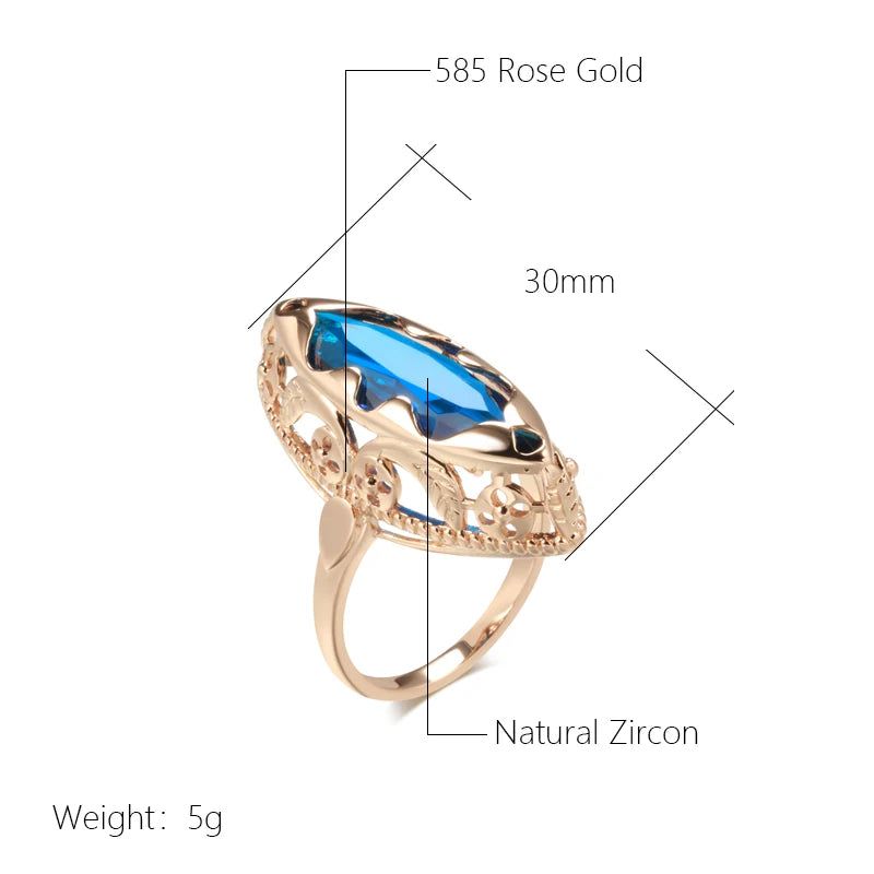 Majestic 585 Rose Gold Unique Horse Eye Zircon Cocktail Ring Jewelry