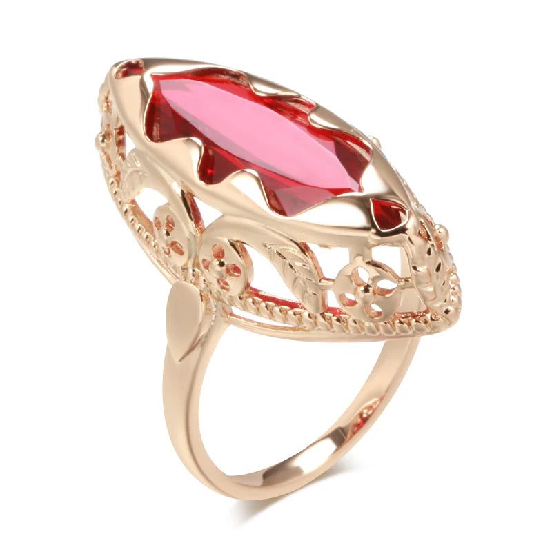 Majestic 585 Rose Gold Unique Horse Eye Zircon Cocktail Ring Jewelry