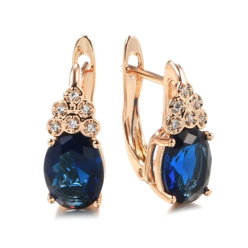 Majestic 585 Rose Gold Vintage Drop Earrings with Blue Natural Zircon and Crystal Accents