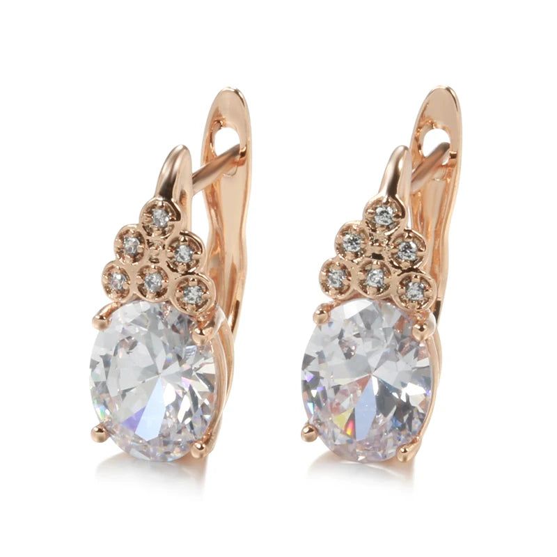 Majestic 585 Rose Gold Vintage Drop Earrings with Blue Natural Zircon and Crystal Accents