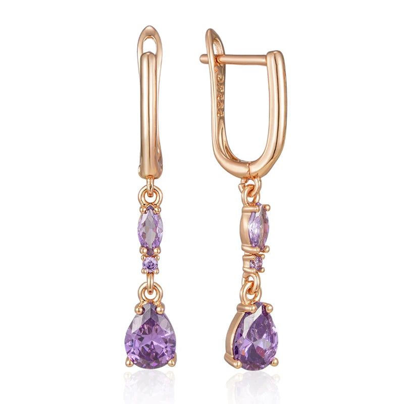 Majestic Shiny Purple Natural Zircon Drop Earrings in 585 Rose Gold Finish