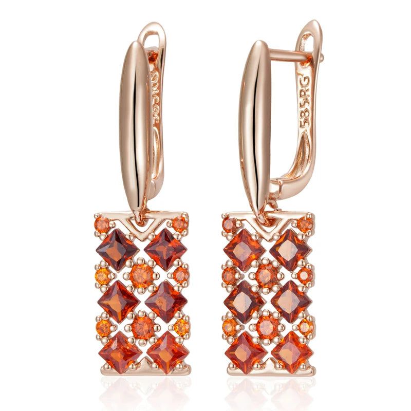 Majestic Shiny Red Cube Zircon Drop Earrings in 585 Rose Gold Finish