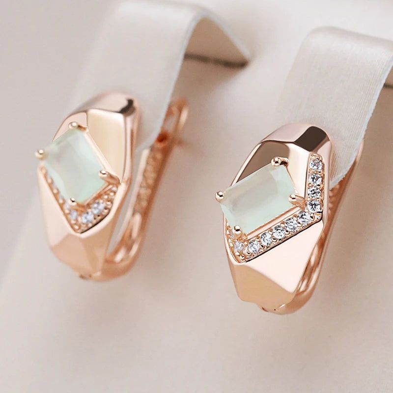 Majestic Square Emerald Cut Zircon Drop Earrings in Luxurious 585 Rose Gold Finish