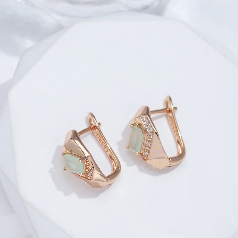 Majestic Square Emerald Cut Zircon Drop Earrings in Luxurious 585 Rose Gold Finish