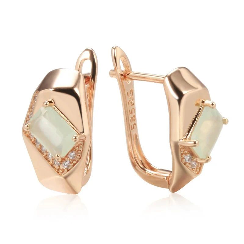 Majestic Square Emerald Cut Zircon Drop Earrings in Luxurious 585 Rose Gold Finish