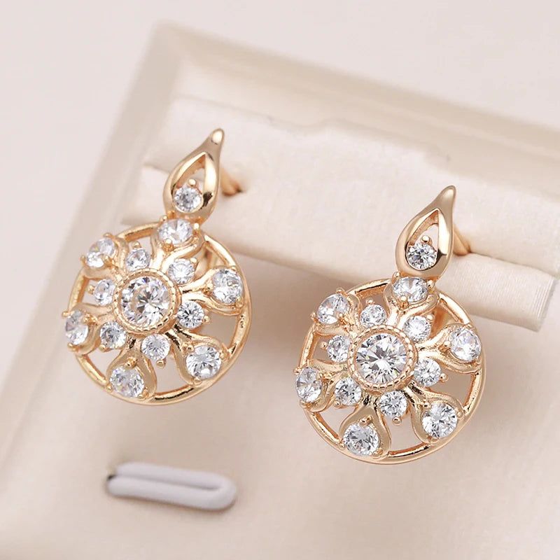 Majestic Sunflower Zircon Drop Earrings in 585 Rose Gold - Trendy Fashion Jewelry