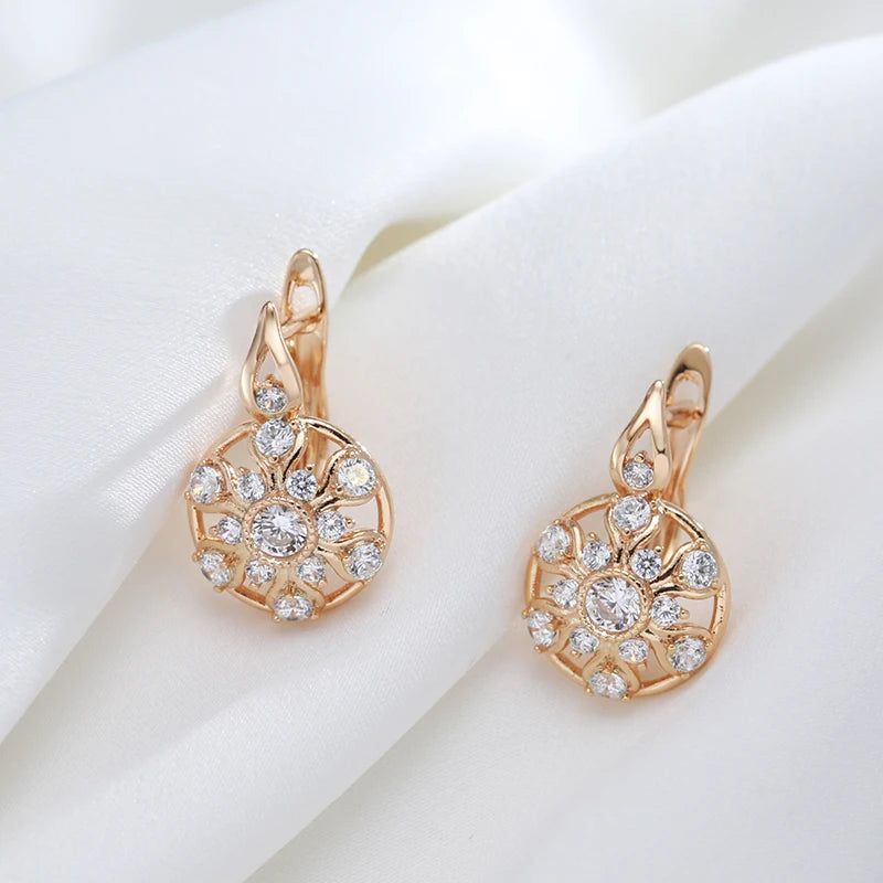 Majestic Sunflower Zircon Drop Earrings in 585 Rose Gold - Trendy Fashion Jewelry