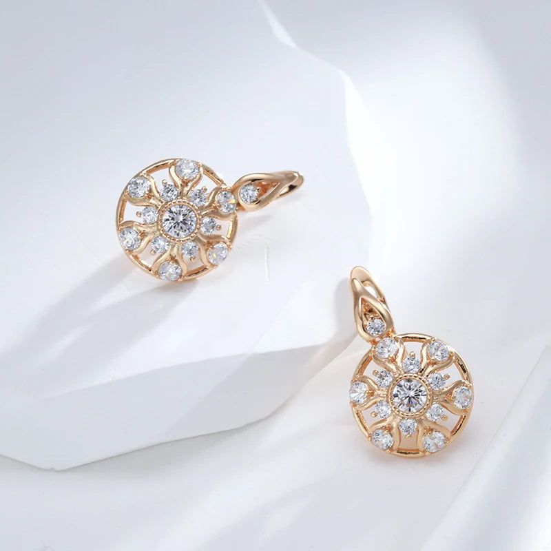 Majestic Sunflower Zircon Drop Earrings in 585 Rose Gold - Trendy Fashion Jewelry