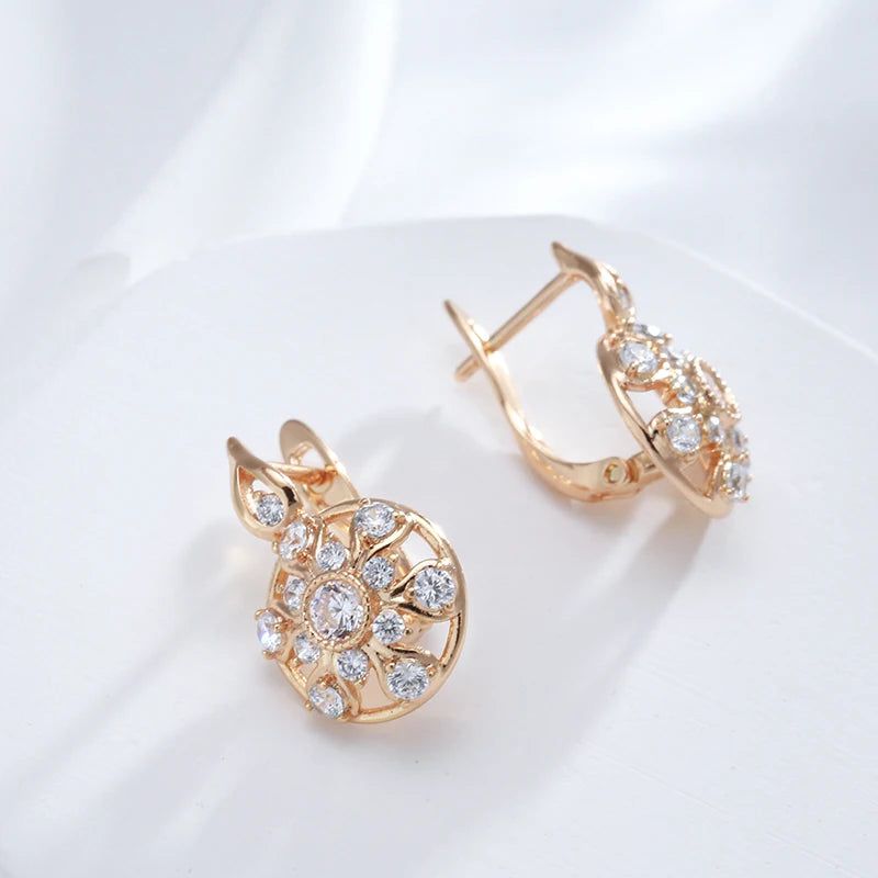 Majestic Sunflower Zircon Drop Earrings in 585 Rose Gold - Trendy Fashion Jewelry