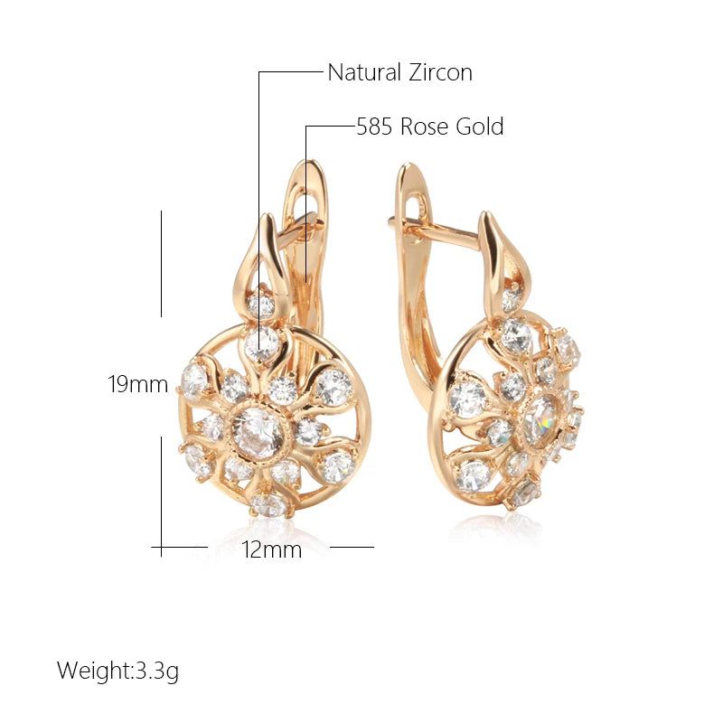 Majestic Sunflower Zircon Drop Earrings in 585 Rose Gold - Trendy Fashion Jewelry