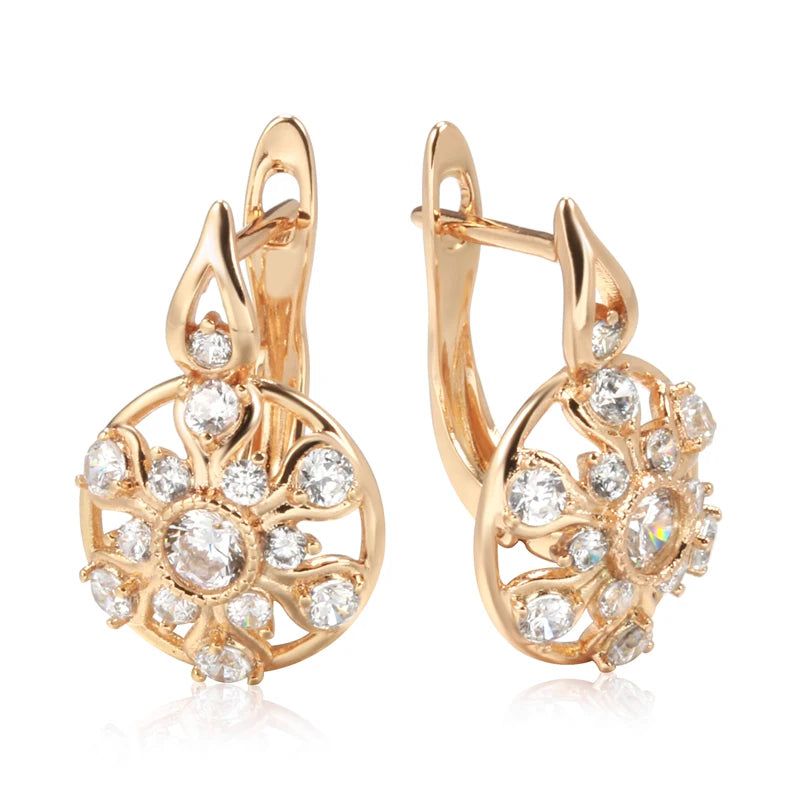 Majestic Sunflower Zircon Drop Earrings in 585 Rose Gold - Trendy Fashion Jewelry