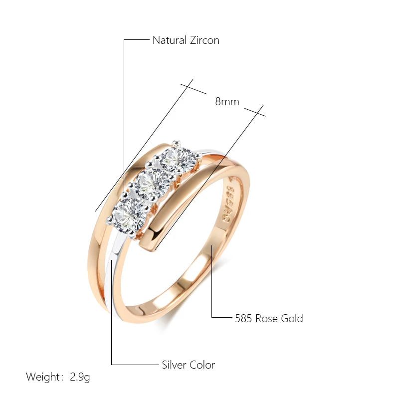 Majestic Triple White Zircon Ring Set in 585 Rose Gold and Silver Design