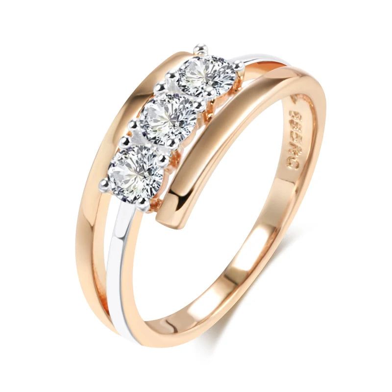 Majestic Triple White Zircon Ring Set in 585 Rose Gold and Silver Design