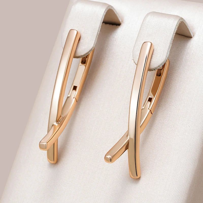 Majestic V Shape Drop Earrings in 585 Rose Gold - Trendy Glossy Jewelry