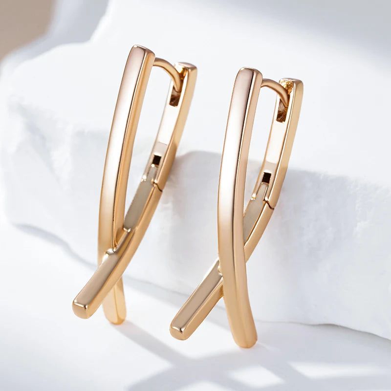 Majestic V Shape Drop Earrings in 585 Rose Gold - Trendy Glossy Jewelry