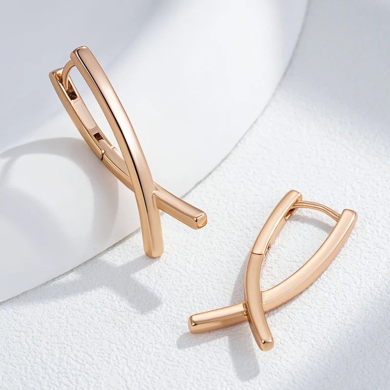 Majestic V Shape Drop Earrings in 585 Rose Gold - Trendy Glossy Jewelry