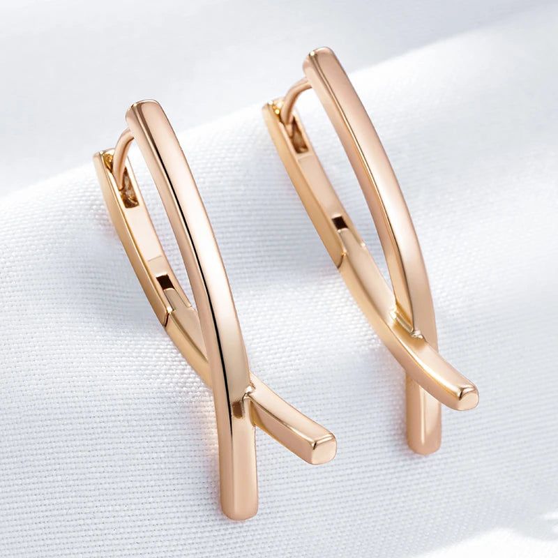 Majestic V Shape Drop Earrings in 585 Rose Gold - Trendy Glossy Jewelry