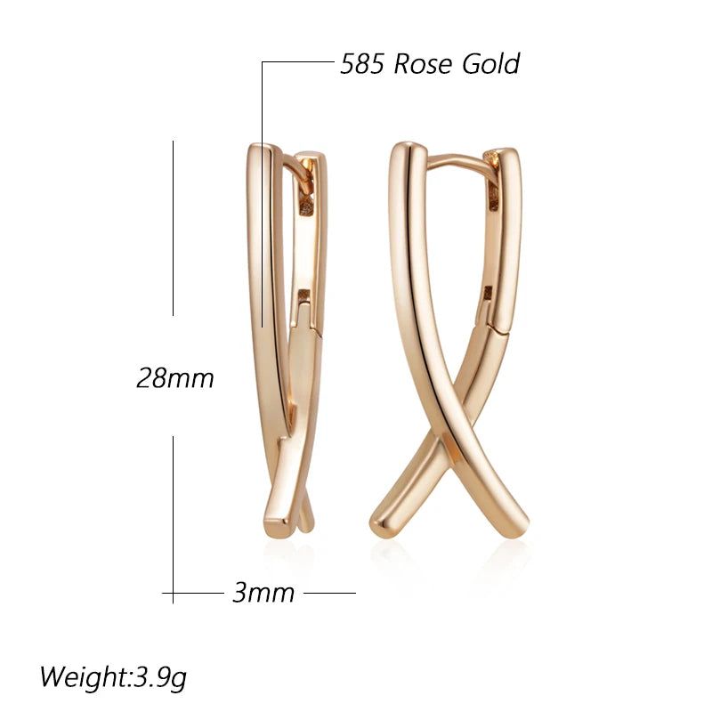 Majestic V Shape Drop Earrings in 585 Rose Gold - Trendy Glossy Jewelry