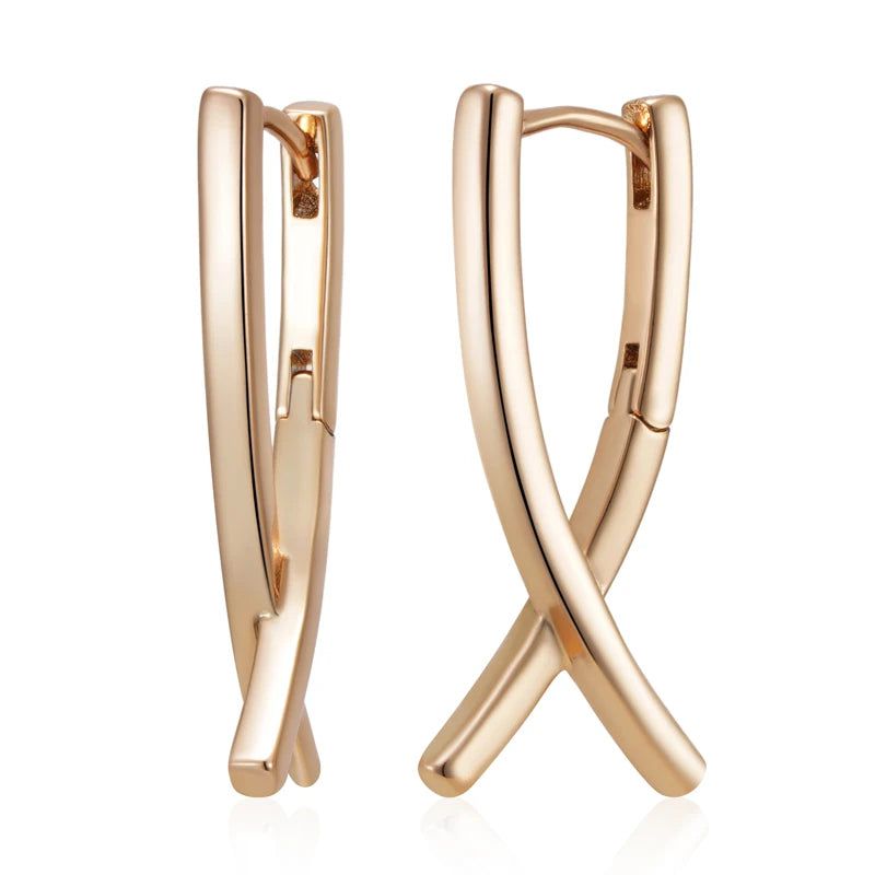 Majestic V Shape Drop Earrings in 585 Rose Gold - Trendy Glossy Jewelry