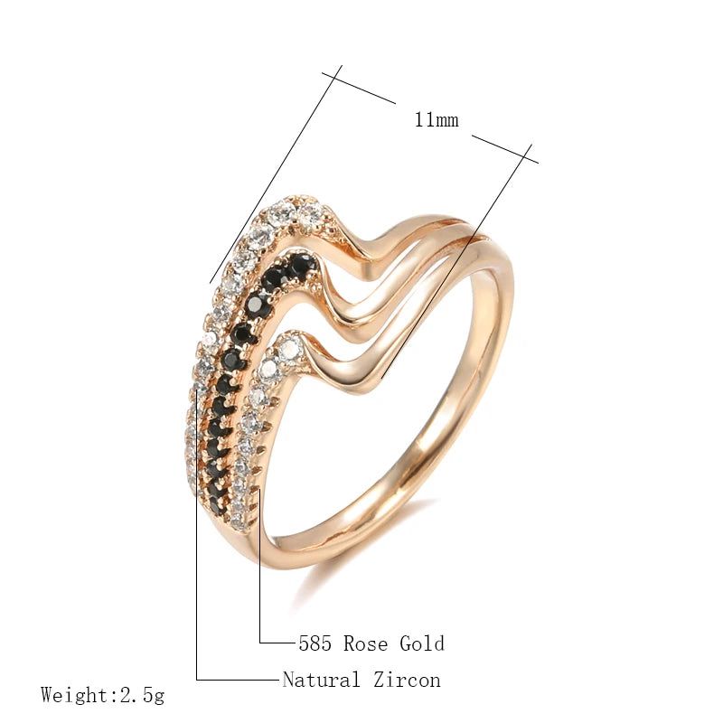 Majestic Vintage 585 Rose Gold Black Zircon Triple Wave Ring