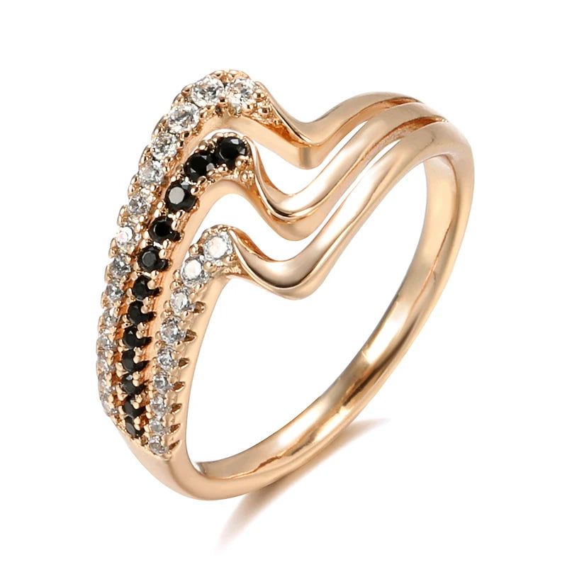 Majestic Vintage 585 Rose Gold Black Zircon Triple Wave Ring