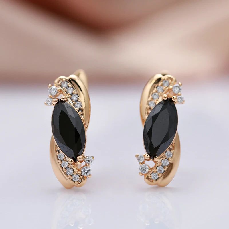 Majestic Vintage 585 Rose Gold Earrings with Black and White Natural Zircon