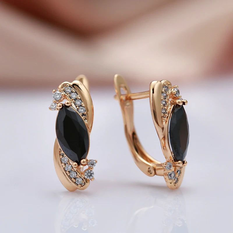 Majestic Vintage 585 Rose Gold Earrings with Black and White Natural Zircon