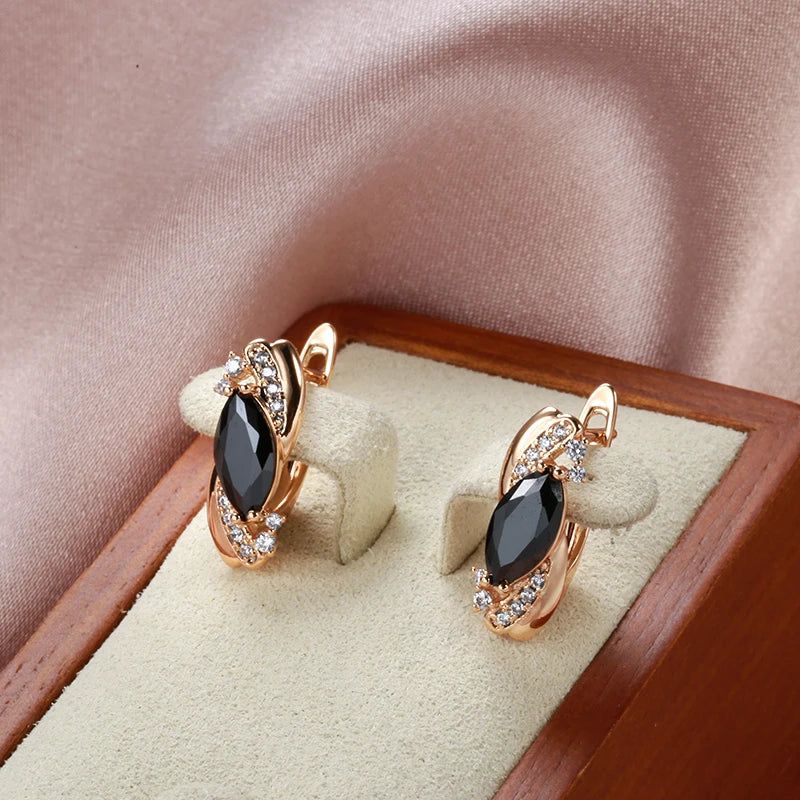 Majestic Vintage 585 Rose Gold Earrings with Black and White Natural Zircon