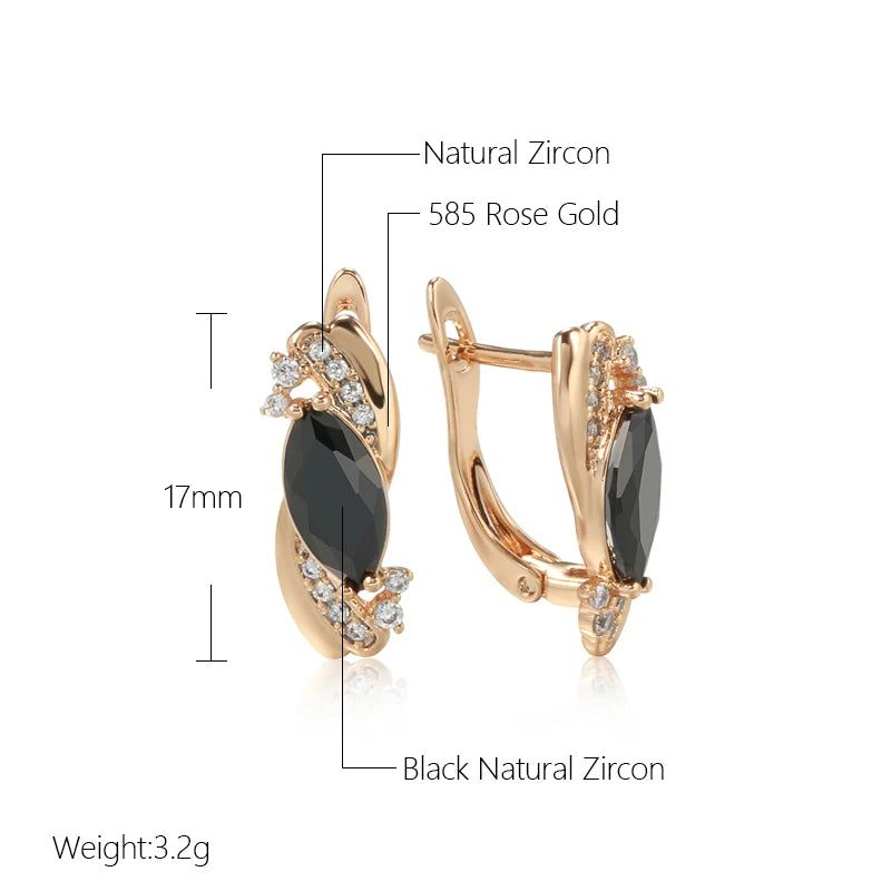 Majestic Vintage 585 Rose Gold Earrings with Black and White Natural Zircon