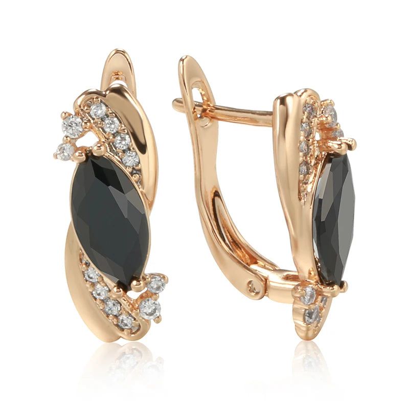 Majestic Vintage 585 Rose Gold Earrings with Black and White Natural Zircon