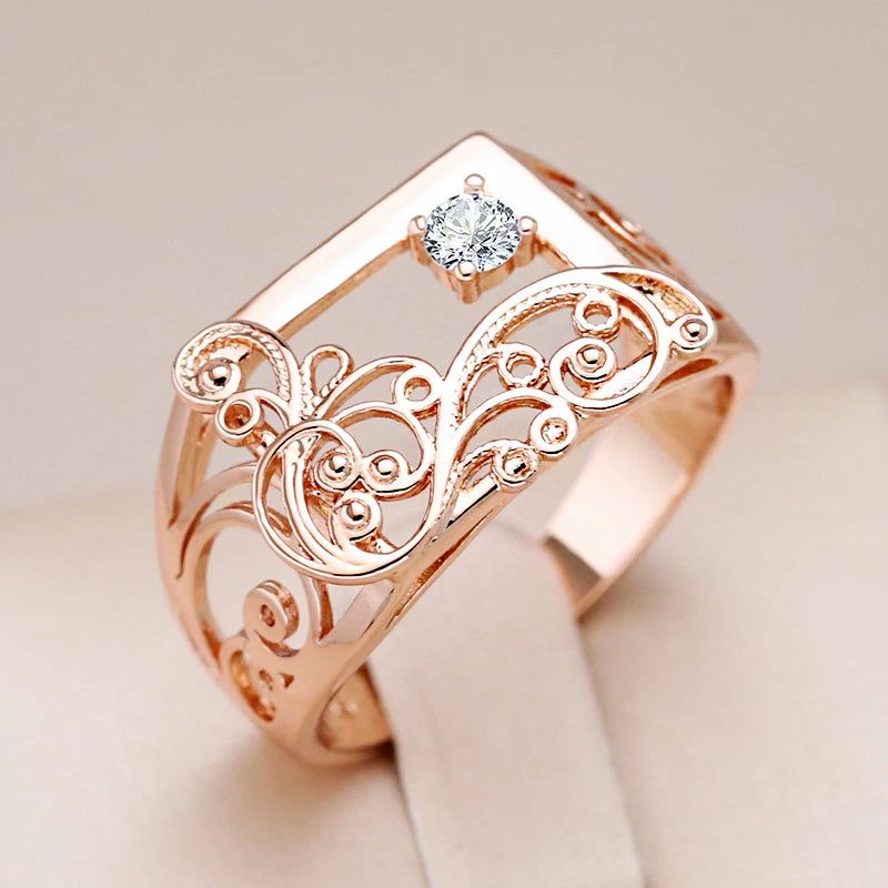 Majestic Vintage 585 Rose Gold Geometric Cocktail Ring with Natural Zircon