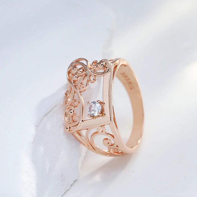 Majestic Vintage 585 Rose Gold Geometric Cocktail Ring with Natural Zircon