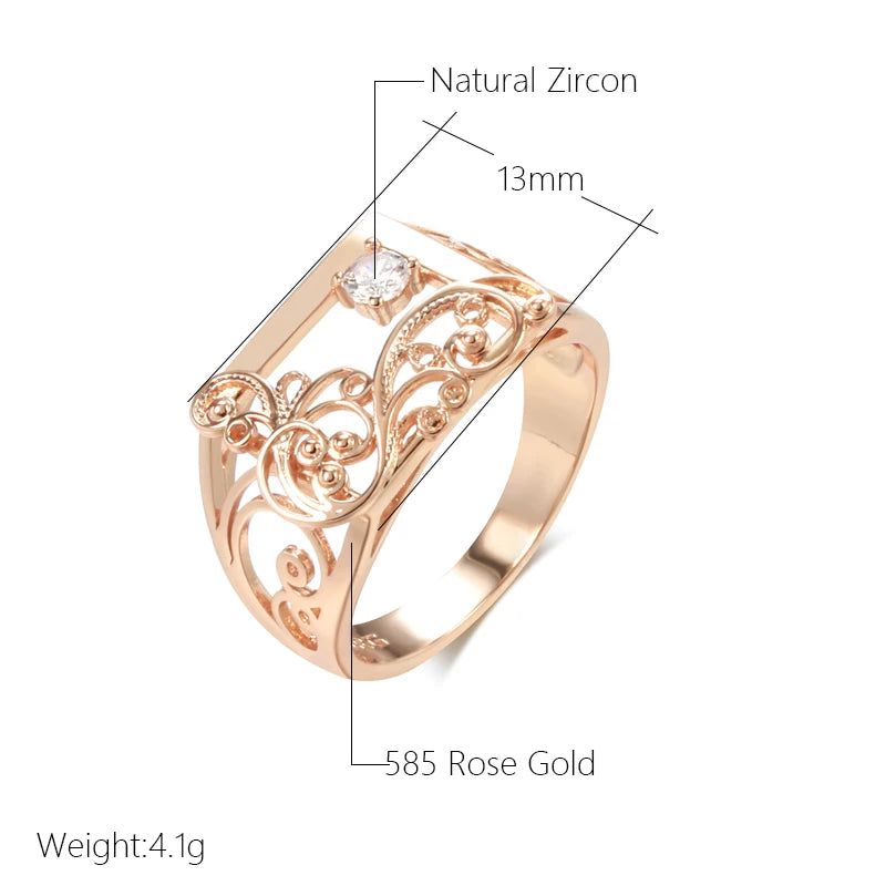 Majestic Vintage 585 Rose Gold Geometric Cocktail Ring with Natural Zircon