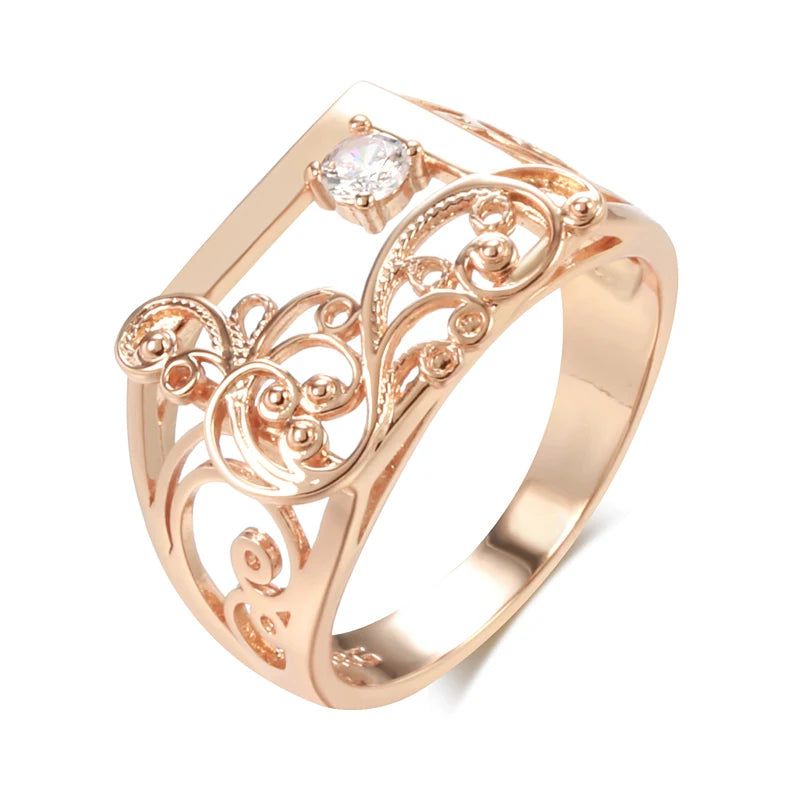 Majestic Vintage 585 Rose Gold Geometric Cocktail Ring with Natural Zircon