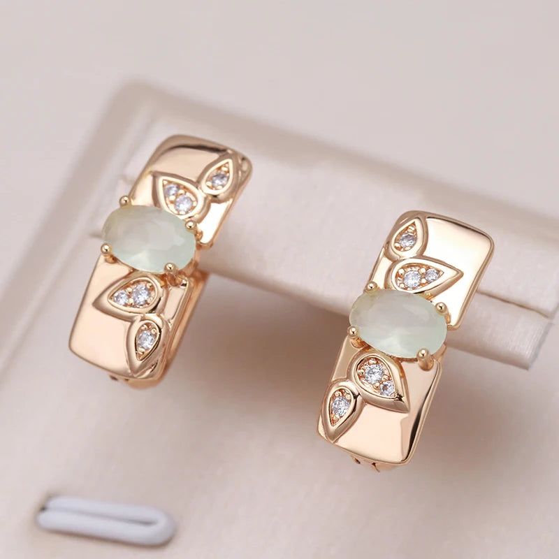 Majestic Vintage 585 Rose Gold Geometric Drop Earrings with Green Natural Zircon