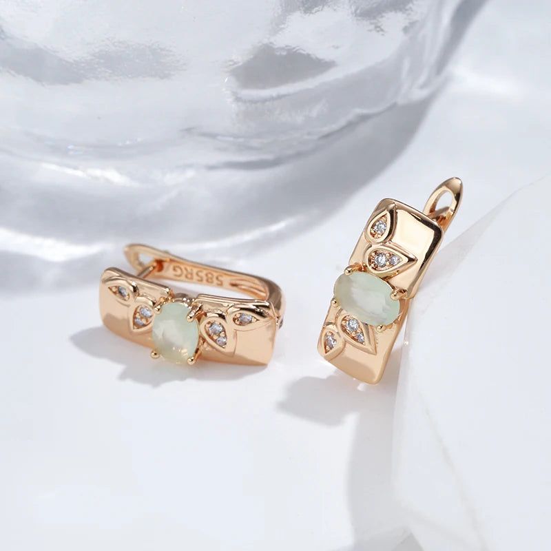 Majestic Vintage 585 Rose Gold Geometric Drop Earrings with Green Natural Zircon