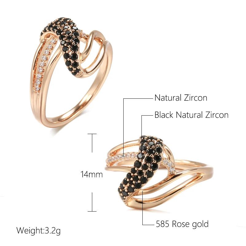 Majestic Vintage 585 Rose Gold Geometric Ring with Natural Black Zircon Accents