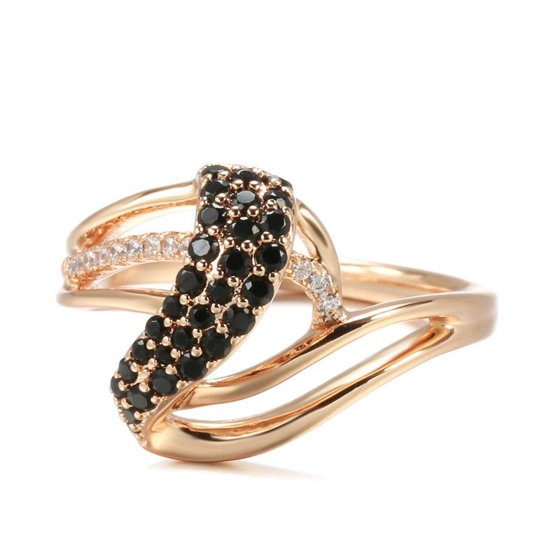 Majestic Vintage 585 Rose Gold Geometric Ring with Natural Black Zircon Accents