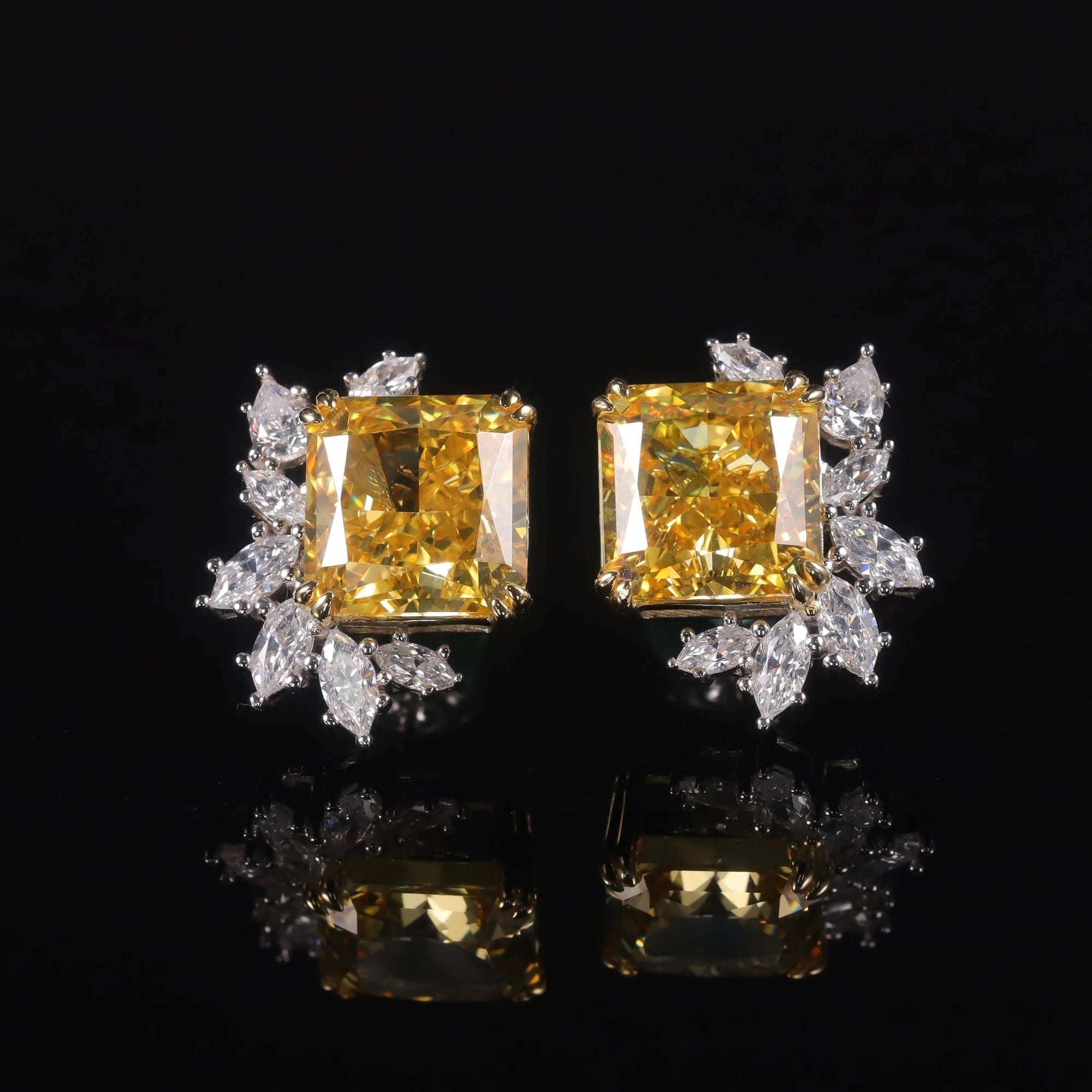 Marquise Diamond-Fire CZ Fancy Vivid Yellow Stud Earrings