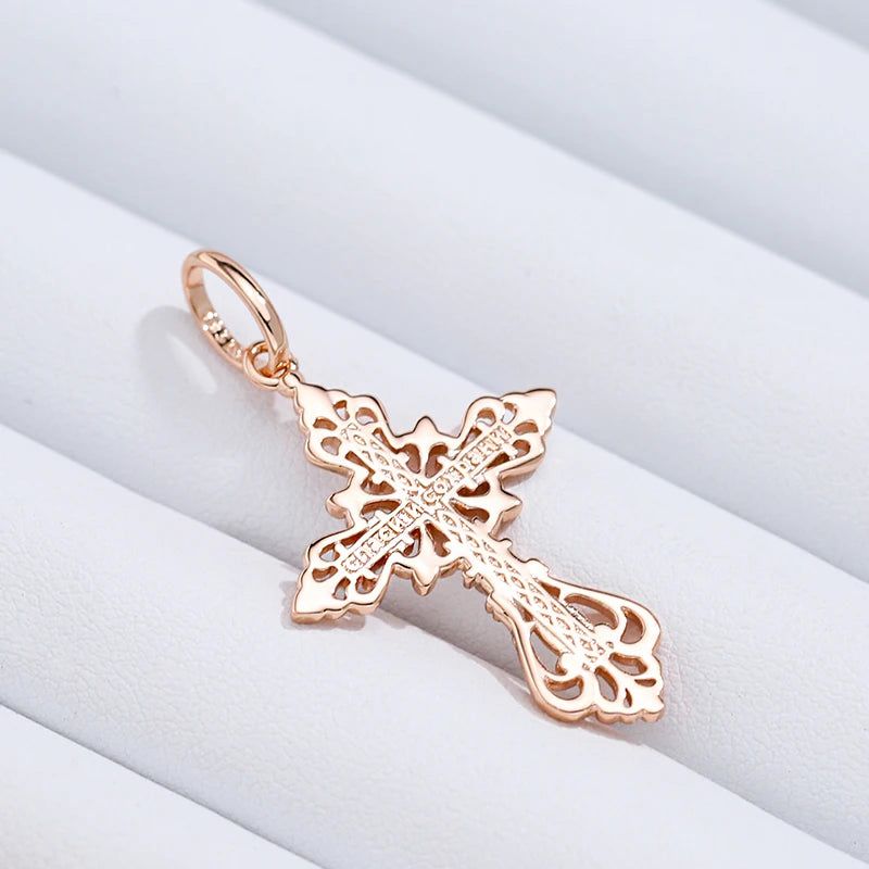 Men's 585 Rose Gold and Silver Orthodox Cross Pendant Necklace - Elegant Charm Jewelry