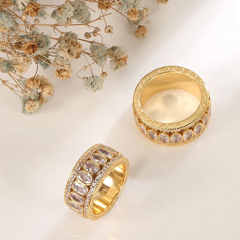 Men's Boho Vintage 585 Gold Knuckle Ring with Cut Zircon - Neo-Gothic Style Jewelry