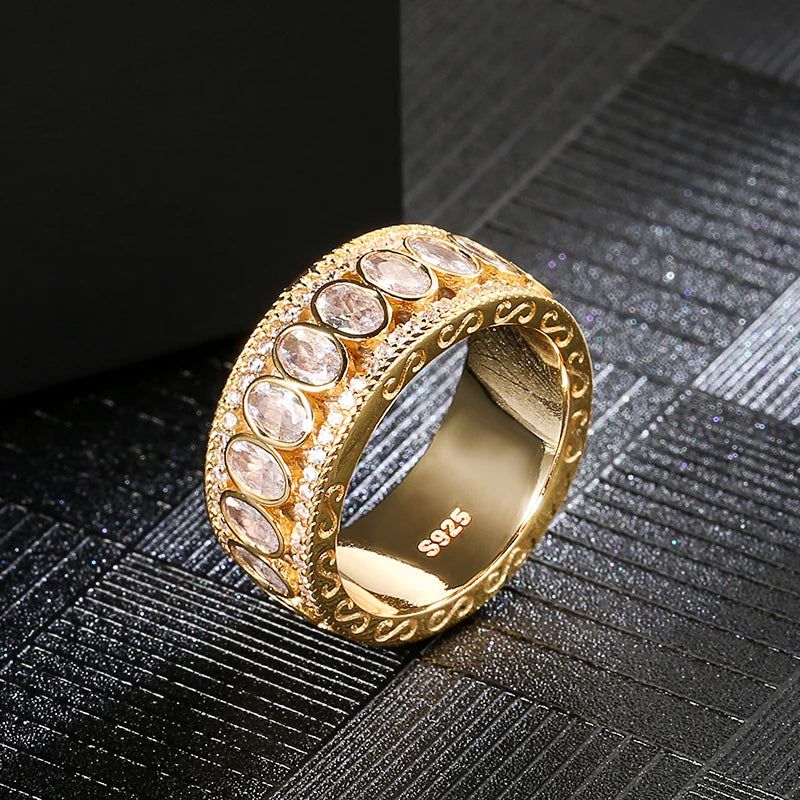 Men's Boho Vintage 585 Gold Knuckle Ring with Cut Zircon - Neo-Gothic Style Jewelry