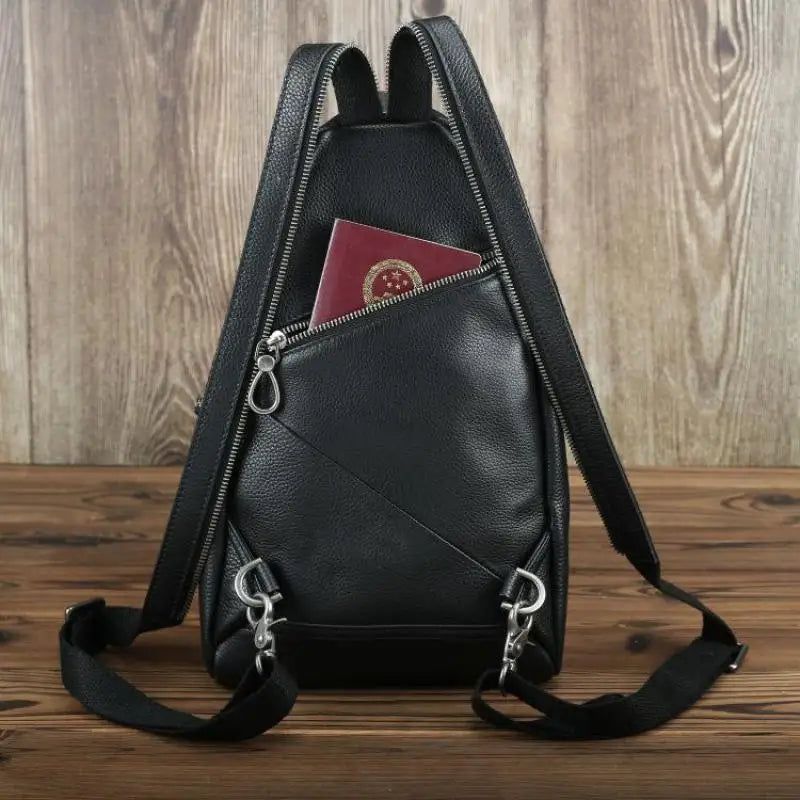 Men's Genuine Leather Chest Bag - Stylish Casual Shoulder Bag for Outdoor Adventures