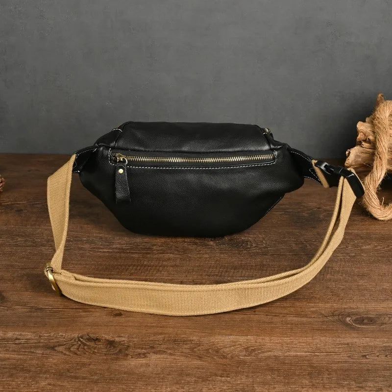 Men's Genuine Leather Chest Bag - Stylish Soft Cowhide Crossbody for Outdoor and Casual Use