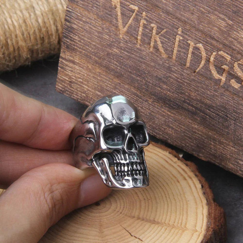 Men's Gothic Skull Biker Ring in 316L Stainless Steel with Elegant Wooden Box