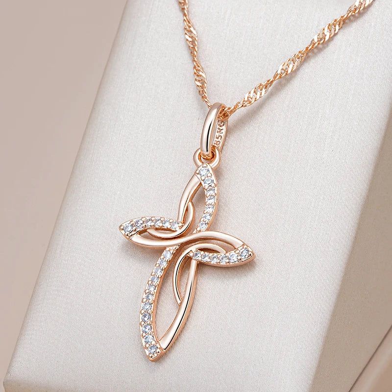 Men's Orthodox Church Rose Gold Cross Pendant Necklace - Elegant Jesus Charm Jewelry